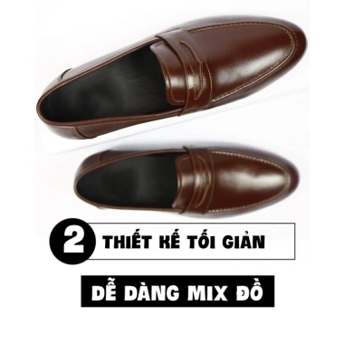 Giày di ô nam da bò không dây Penny Loafer D-14 nâu – công sở, tiệc cưới, phù hợp jean, giá 260.000đ
