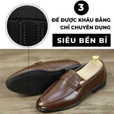 Giày di ô nam da bò không dây Penny Loafer D-14 nâu – công sở, tiệc cưới, phù hợp jean, giá 260.000đ