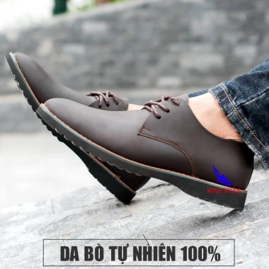 Giày đốc nam da bò B-8 nâu, mũi bo tròn, buộc dây – Công sở cao cấp, giá 300k