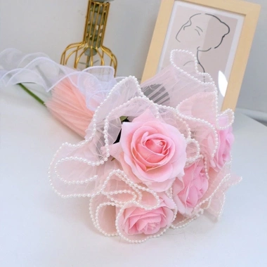 Giấy gói hoa VOAN LƯỚI + VOAN SÓNG, VIỀN NGỌC TRAI 28cm*2m - Giá chỉ 32.000₫ 2