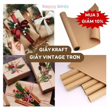 Giấy kraft gói quà cuộn liền 30m vintage nâu trơn - Happy Bird, giá 9.000đ