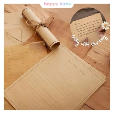Giấy kraft vintage 5 tờ – Thiệp viết thư tay handmade Happy Birds, quà tặng dễ thương, chỉ 12.100₫ 2