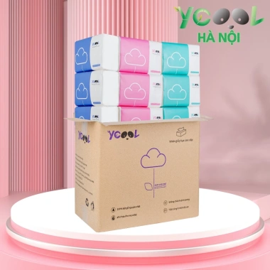 Giấy lụa Ycool 300 tờ 4 lớp - Khăn giấy rút, giấy ăn, 24 gói - Giá 125.000₫