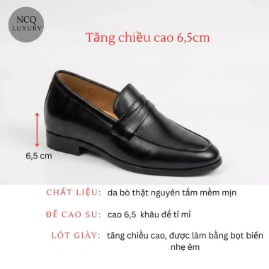Giày lười công sở da bò tăng chiều cao 6,5cm bảo hành 12 tháng, lịch lãm