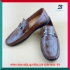 Giày lười nam công sở LBT 977 da bò dập vẩy cá sấu màu vàng, đế cao su mềm mại