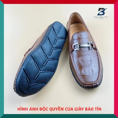 Giày lười nam công sở LBT 977 da bò dập vẩy cá sấu màu vàng, đế cao su mềm mại