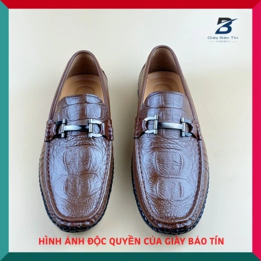Giày lười nam công sở LBT 977 da bò dập vẩy cá sấu màu vàng, đế cao su mềm mại