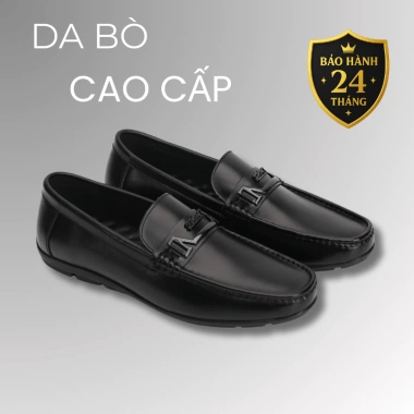 Giày lười nam da bò cao cấp LuxWear đen, đế khâu, bảo hành 24 tháng, giá 650k