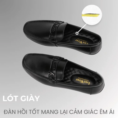 Giày lười nam da bò cao cấp LuxWear đen, đế khâu, bảo hành 24 tháng, giá 650k