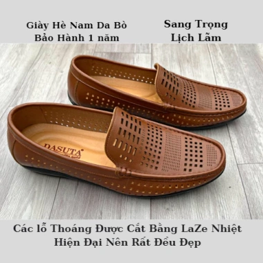 Giày Lười Nam Da Bò Cao Cấp, Thoáng Khí & Rọ Hè, Phong Cách Hàn Quốc - Giá chỉ 369k