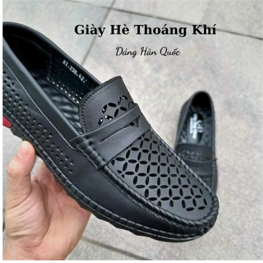 Giày Lười Nam Da Bò Cao Cấp, Thoáng Khí & Rọ Hè, Phong Cách Hàn Quốc - Giá chỉ 369k