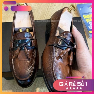 Giày lười nam da bò đánh màu cao cấp G04 - Đế khâu cực bền, màu đen-nâu sang trọng, giá chỉ 900k