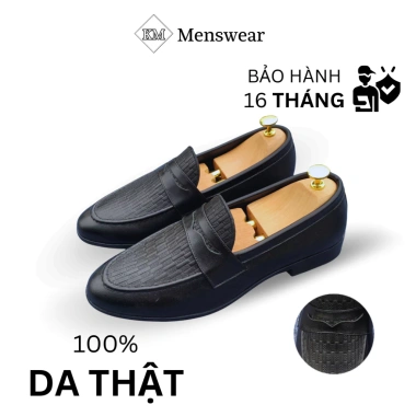 Giày Lười Nam Da Bò Đen, Dập Vân Đan, Đế Cao Su Bền, Công Sở Sang Trọng - 530k 2