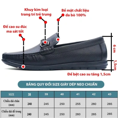 Giày lười nam da bò HT.NeO 338_F - Đế bệt da sần, hạt kim loại, trẻ trung, 520.000₫
