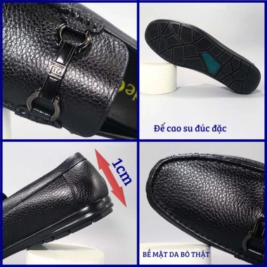 Giày lười nam da bò HT.NeO 338_F - Đế bệt da sần, hạt kim loại, trẻ trung, 520.000₫