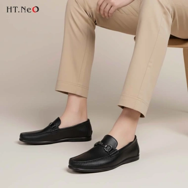 Giày lười nam da bò HT.NeO 338_F - Đế bệt da sần, hạt kim loại, trẻ trung, 520.000₫