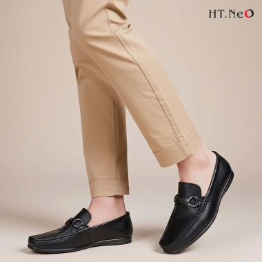 Giày lười nam da bò HT.NeO 338_F - Đế bệt da sần, hạt kim loại, trẻ trung, 520.000₫