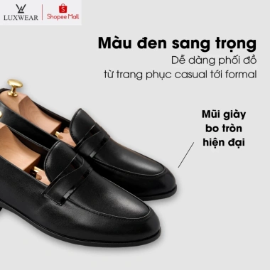 Giày lười nam da bò LuxWear GD52 - Tăng chiều cao, đế khâu, bảo hành 24t - 650k