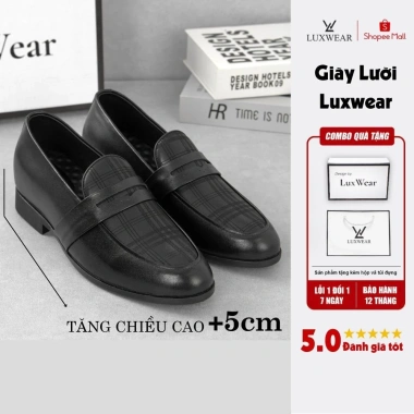 Giày lười nam da bò LuxWear Loafers GD51 tăng chiều cao, đế khâu, bảo hành 24 tháng, 665k