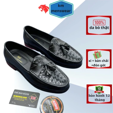 Giày lười nam da bò mềm mạ, mũi tròn, đế phíp tăng 2cm - KM Menswear, giá 790k