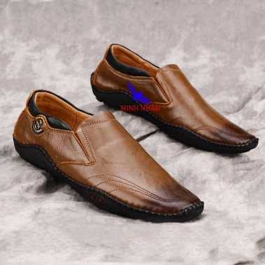 Giày lười nam da bò S-2 nâu, slip on công sở, đế bệt lái xe, giá rẻ 290.000đ