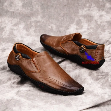 Giày lười nam da bò S-2 nâu, slip on công sở, đế bệt lái xe, giá rẻ 290.000đ