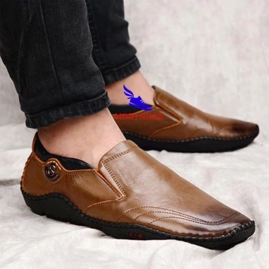 Giày lười nam da bò S-2 nâu, slip on công sở, đế bệt lái xe, giá rẻ 290.000đ