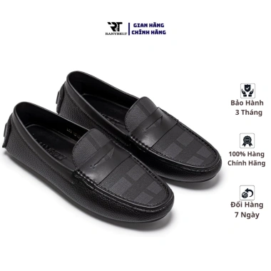 Giày lười nam da nubuck RANYBELT Đế cao su chống trơn, êm ái màu đen