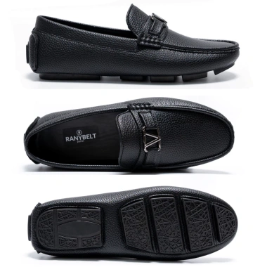 Giày lười nam da nubuck RANYBELT Đế cao su chống trơn, êm ái màu đen