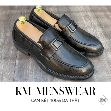 Giày Lười Nam Loafer Công Sở Da Bò Đen Đai V Đế Cao 5cm - Km Menswear Giá 580k 2