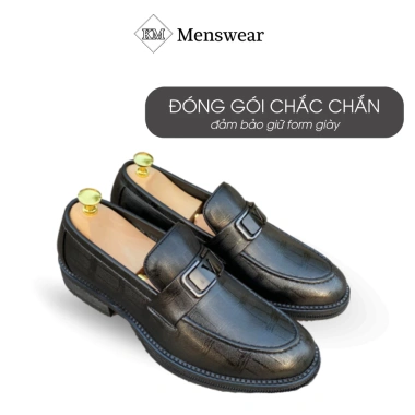 Giày Lười Nam Loafer Công Sở Da Bò Đen Đai V Đế Cao 5cm - Km Menswear Giá 580k 4