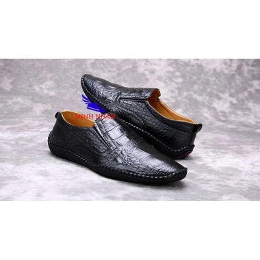 Giày Lười Nam Slipon Da Bò Dập Vân Cá Sấu Siêu Mềm S‑6 Đen – Giá 220k 3