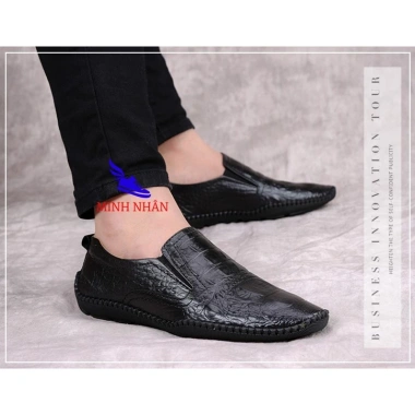 Giày Lười Nam Slipon Da Bò Dập Vân Cá Sấu Siêu Mềm S‑6 Đen – Giá 220k 4