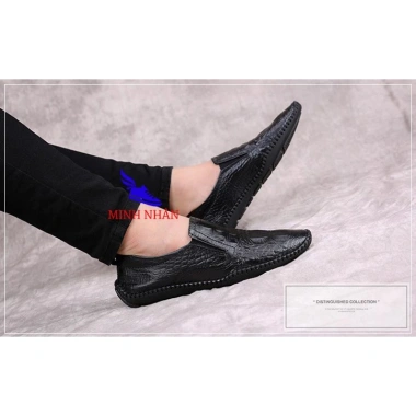 Giày Lười Nam Slipon Da Bò Dập Vân Cá Sấu Siêu Mềm S‑6 Đen – Giá 220k 5
