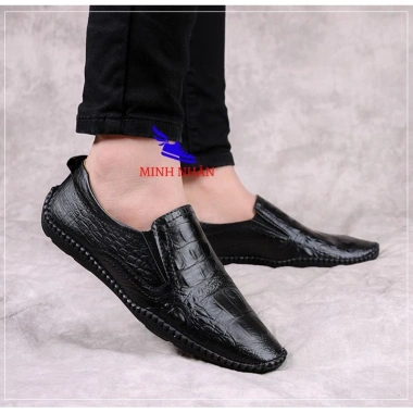 Giày Lười Nam Slipon Da Bò Dập Vân Cá Sấu Siêu Mềm S‑6 Đen – Giá 220k 6