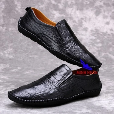 Giày Lười Nam Slipon Da Bò Dập Vân Cá Sấu Siêu Mềm S‑6 Đen – Giá 220k 9