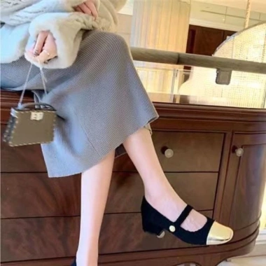 Giày Mary Jane Nữ Mùa Xuân Pháp Size Lớn, Khối Màu Dày, Gót Trung Bình, Mũi Tròn Giá chỉ 193.920₫
