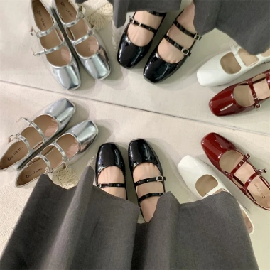 Giày Mary Jane nữ mũi vuông 2 quai ngang, đế cao 4cm dày, màu đen/bạc - Giá 299.000₫