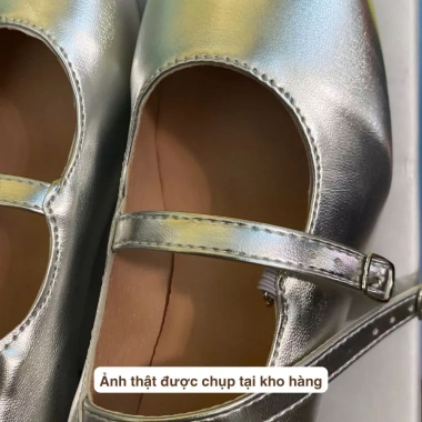 Giày Mary Jane nữ mũi vuông 2 quai ngang, đế cao 4cm dày, màu đen/bạc - Giá 299.000₫