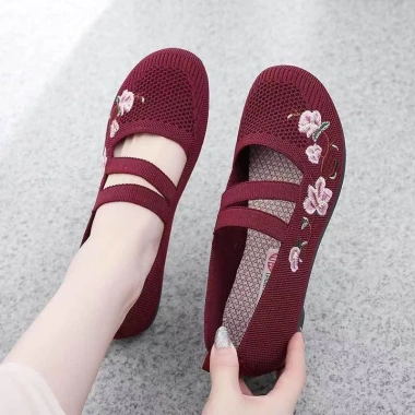 Giày Mary Janes Thêu Phẳng Nhẹ Cân Thoáng Khí Chống Trượt Phong Cách Dân Tộc 2