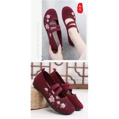 Giày Mary Janes Thêu Phẳng Nhẹ Cân Thoáng Khí Chống Trượt Phong Cách Dân Tộc 3