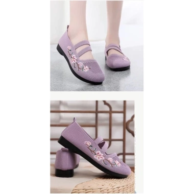 Giày Mary Janes Thêu Phẳng Nhẹ Cân Thoáng Khí Chống Trượt Phong Cách Dân Tộc 4