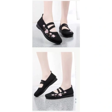 Giày Mary Janes Thêu Phẳng Nhẹ Cân Thoáng Khí Chống Trượt Phong Cách Dân Tộc 5