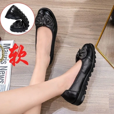 Giày Mẹ Da Thật Đế Mềm Đậu Hà Lan Đơn Nữ Xuân Thu 2.025 Siêu Mềm Chống Trơn Trượt
