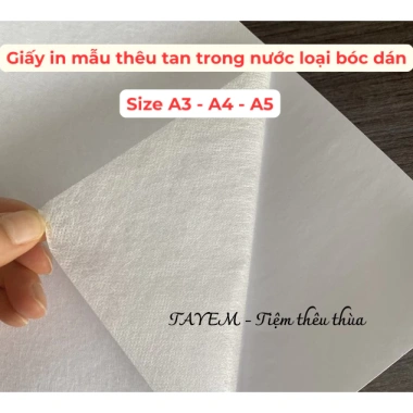 Giấy mếch dày tan trong nước, in mẫu thêu, dán bóc, size A3‑A5 – chỉ 40.000đ