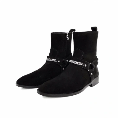 Giày nam Chelsea Boot da bò TEFOSS HT799 Da lộn đen mũi nhọn, giá 2,86 triệu