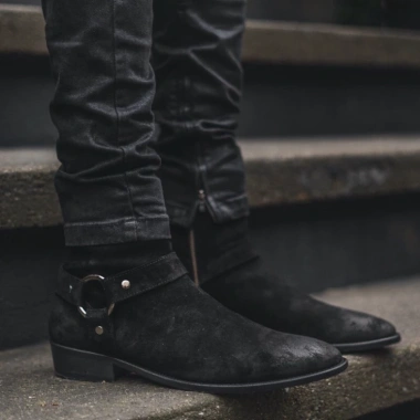 Giày nam Chelsea Boot da bò TEFOSS HT799 Da lộn đen mũi nhọn, giá 2,86 triệu