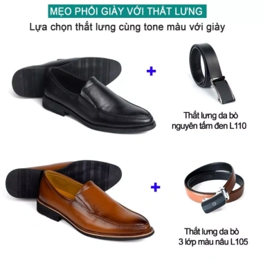 Giày nam công sở da bò nappa G114 - Giày lười Bụi leather, hộp sang trọng, bảo hành 12 tháng