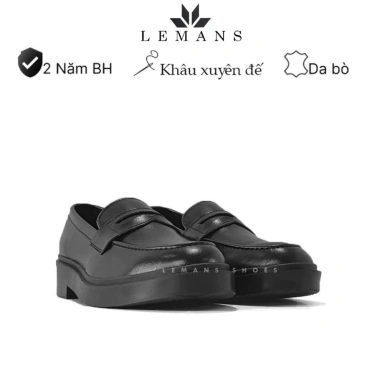 Giày Nam Penny Loafer Black PL01D da bò, tăng 4cm, bảo hành 24 tháng - Giá 497k