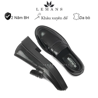 Giày Nam Penny Loafer Black PL01D da bò, tăng 4cm, bảo hành 24 tháng - Giá 497k 3